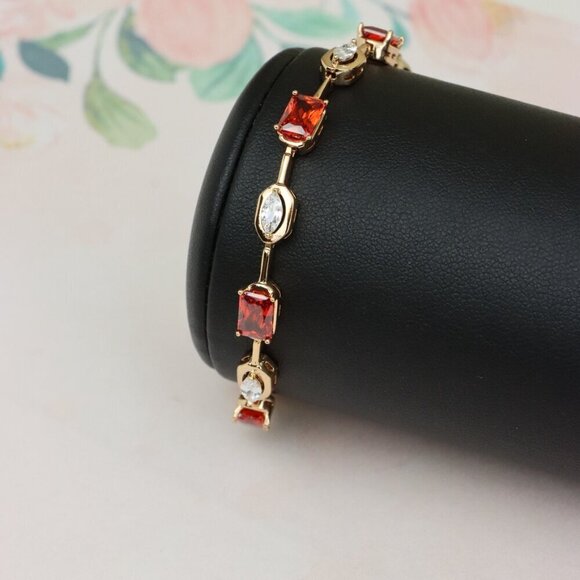 Elegant Rose Gold Bracelet with Red and White Zircon Stones, XPBL0726 - Picture 10 of 12